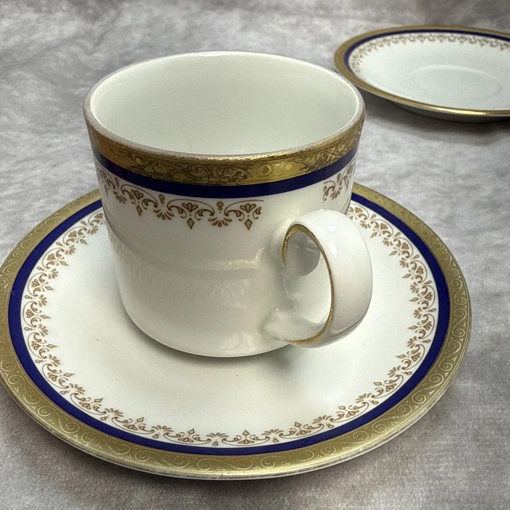Tirschenreuth Bavaria Demitasse‎ Cup & Saucer Cobalt Blue Gold Germany VTG